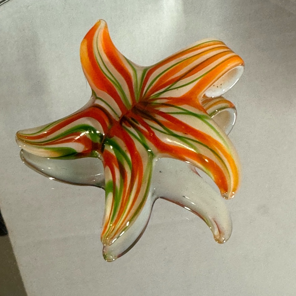 star starfish Pendant glass 2.25” white orange green large chain opening  NWOT